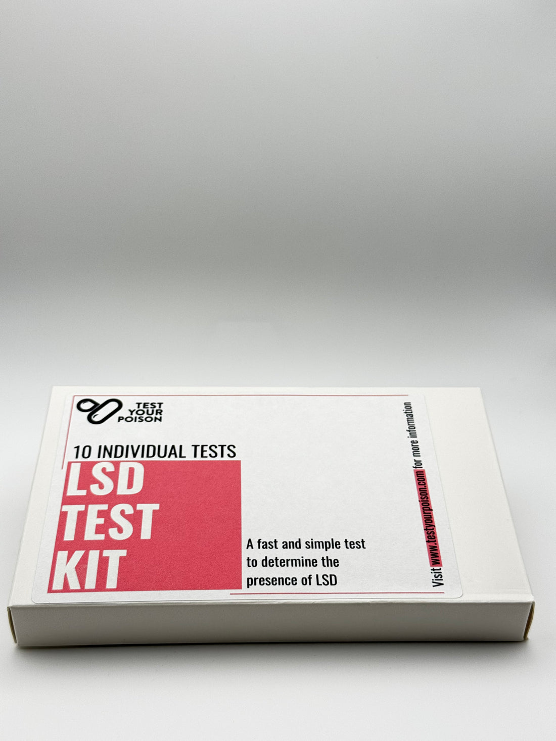 LSD test kit box on a gray background
