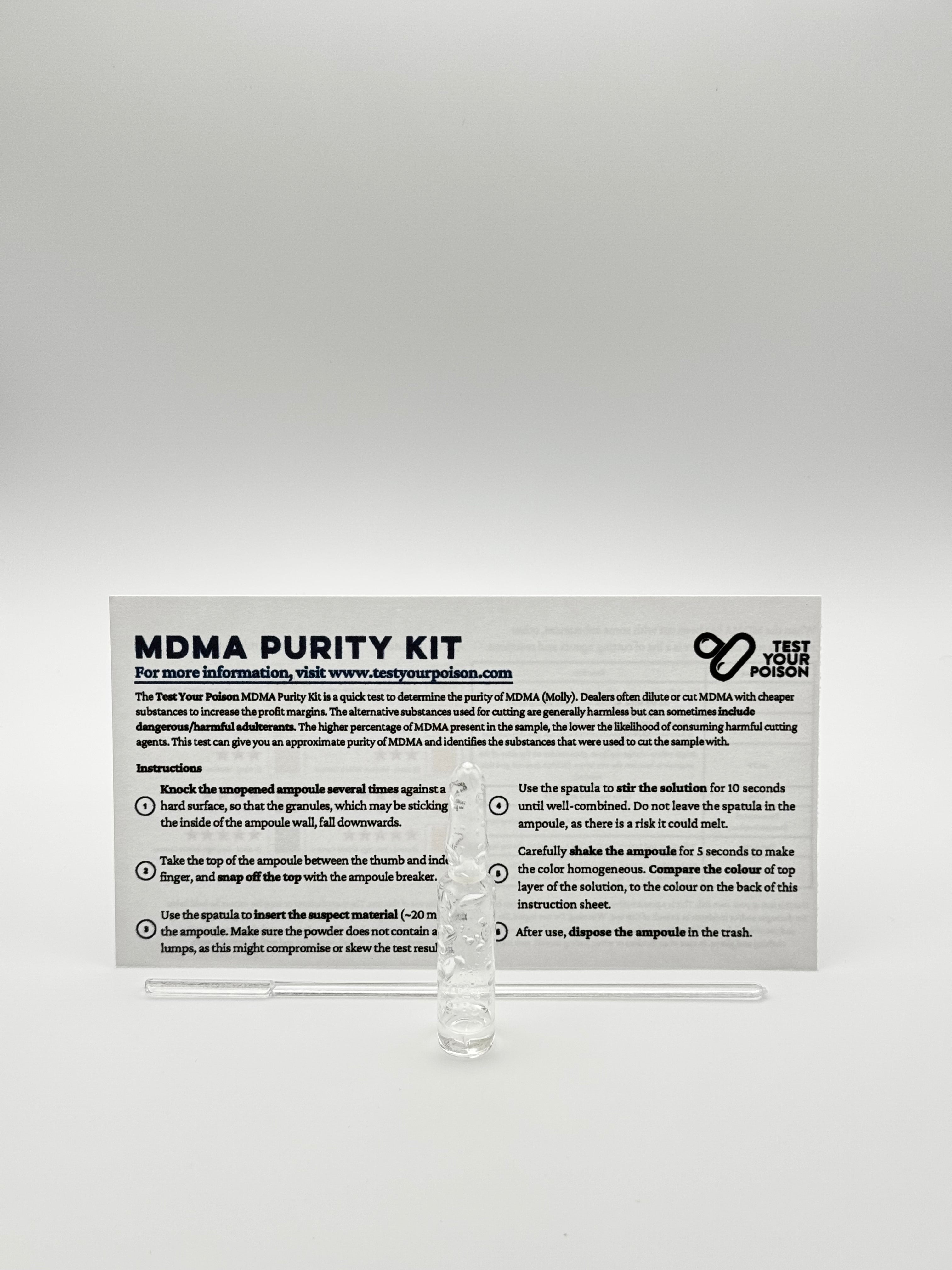 MDMA purity kit with clear plastic component on a white background