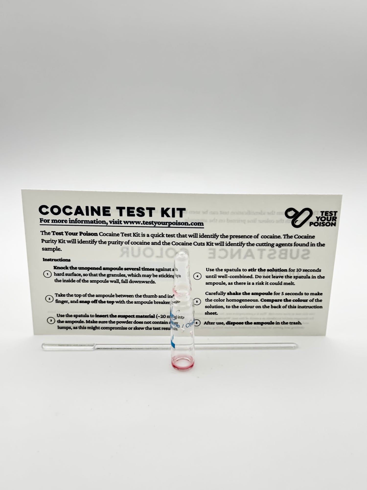 Cocaine test kit on a white background