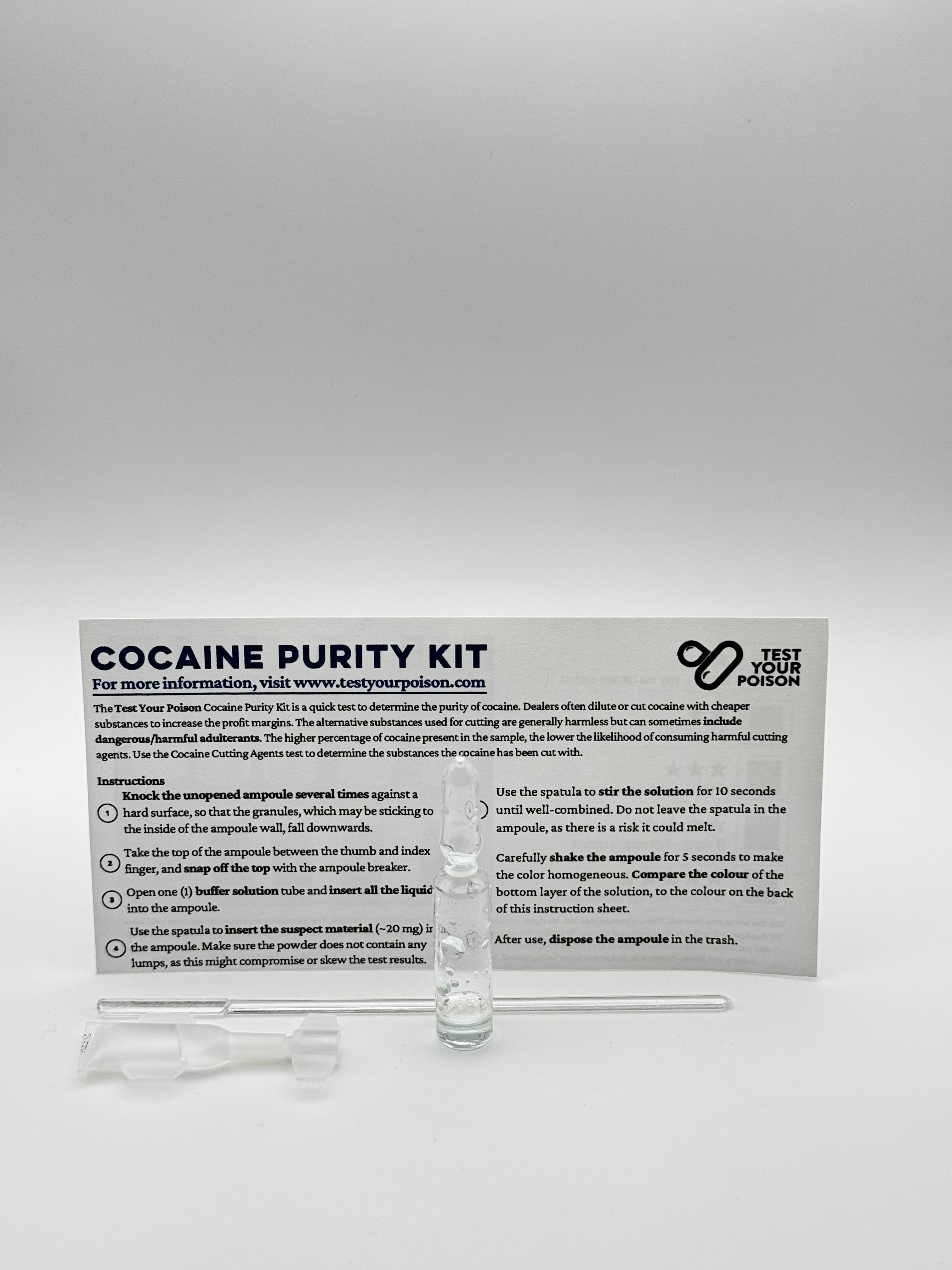 Cocaine purity kit with instructions on a white background