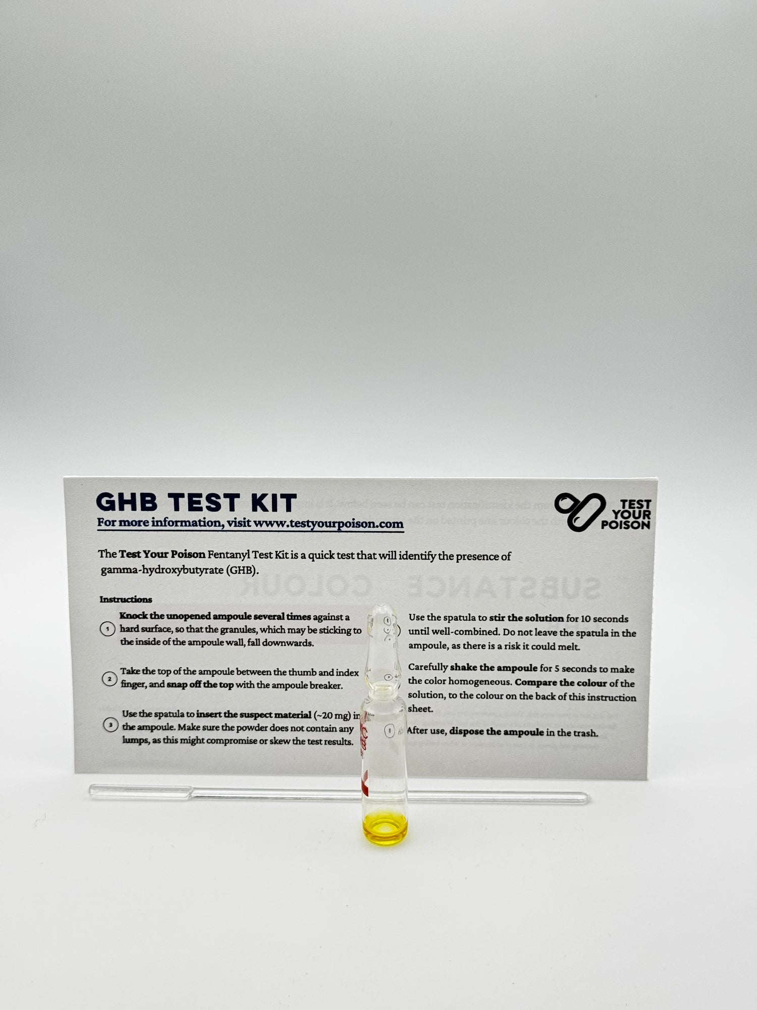 GHB test kit with instructions on a white background