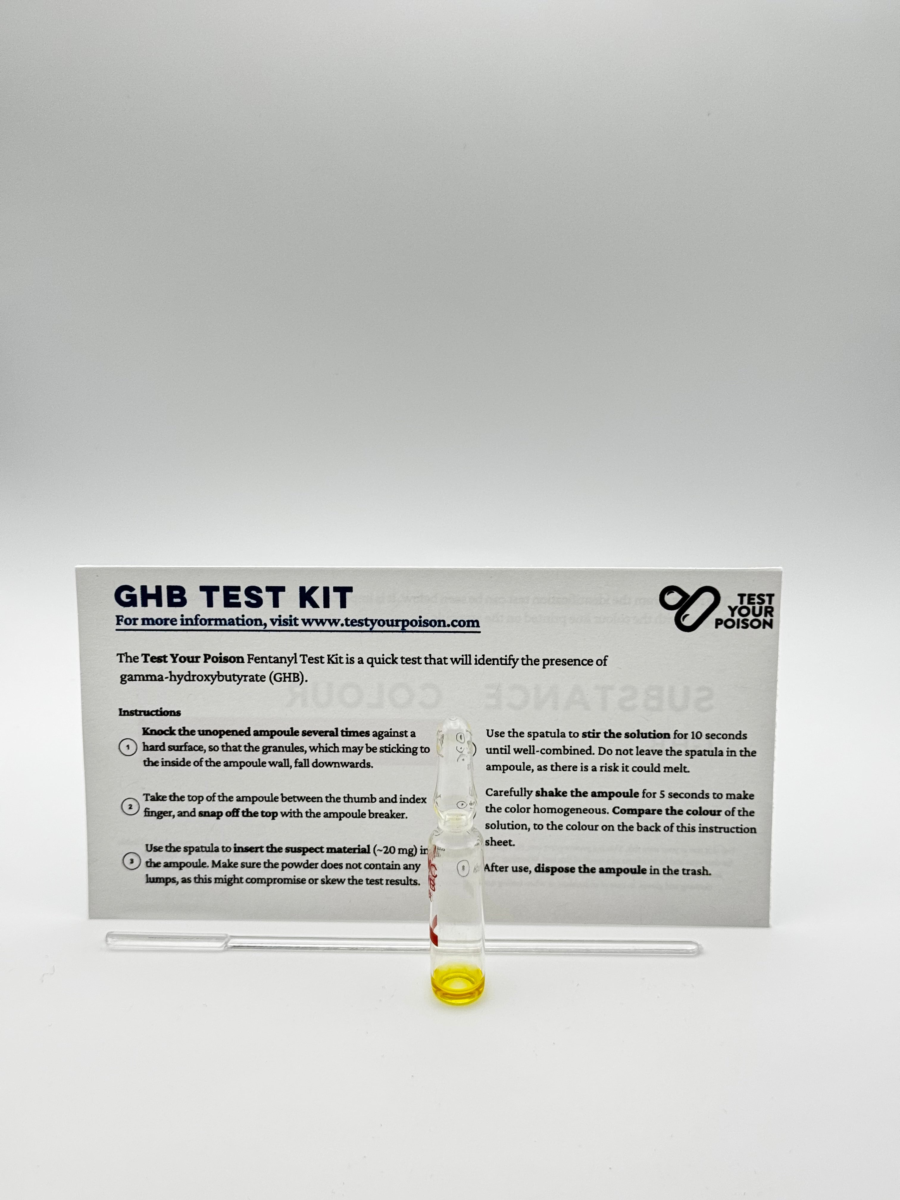 GHB test kit with instructions on a white background
