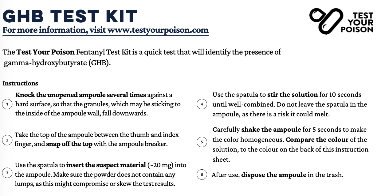 GHB Test Kit instructions sheet