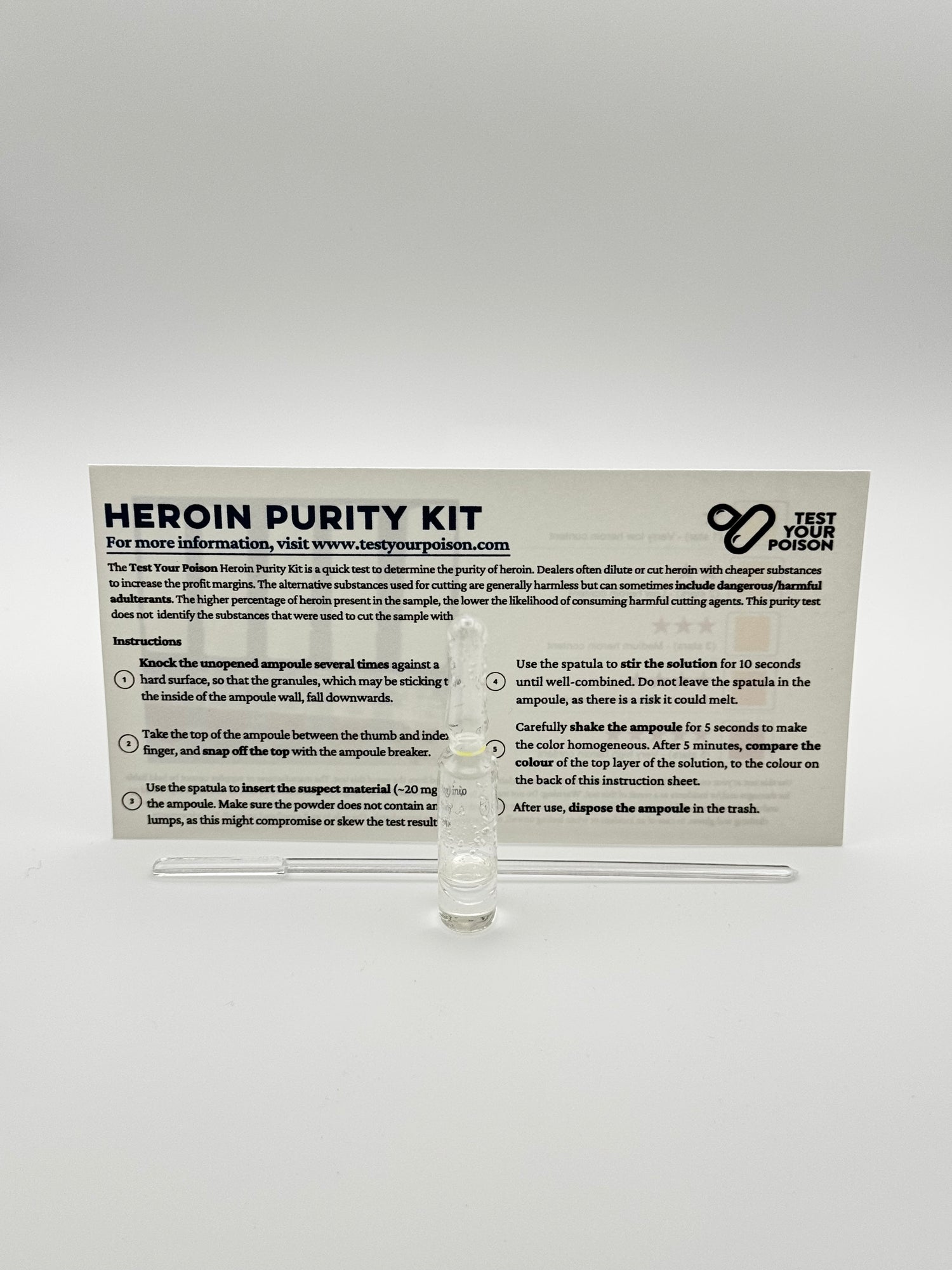 Heroin purity kit with text on a white background