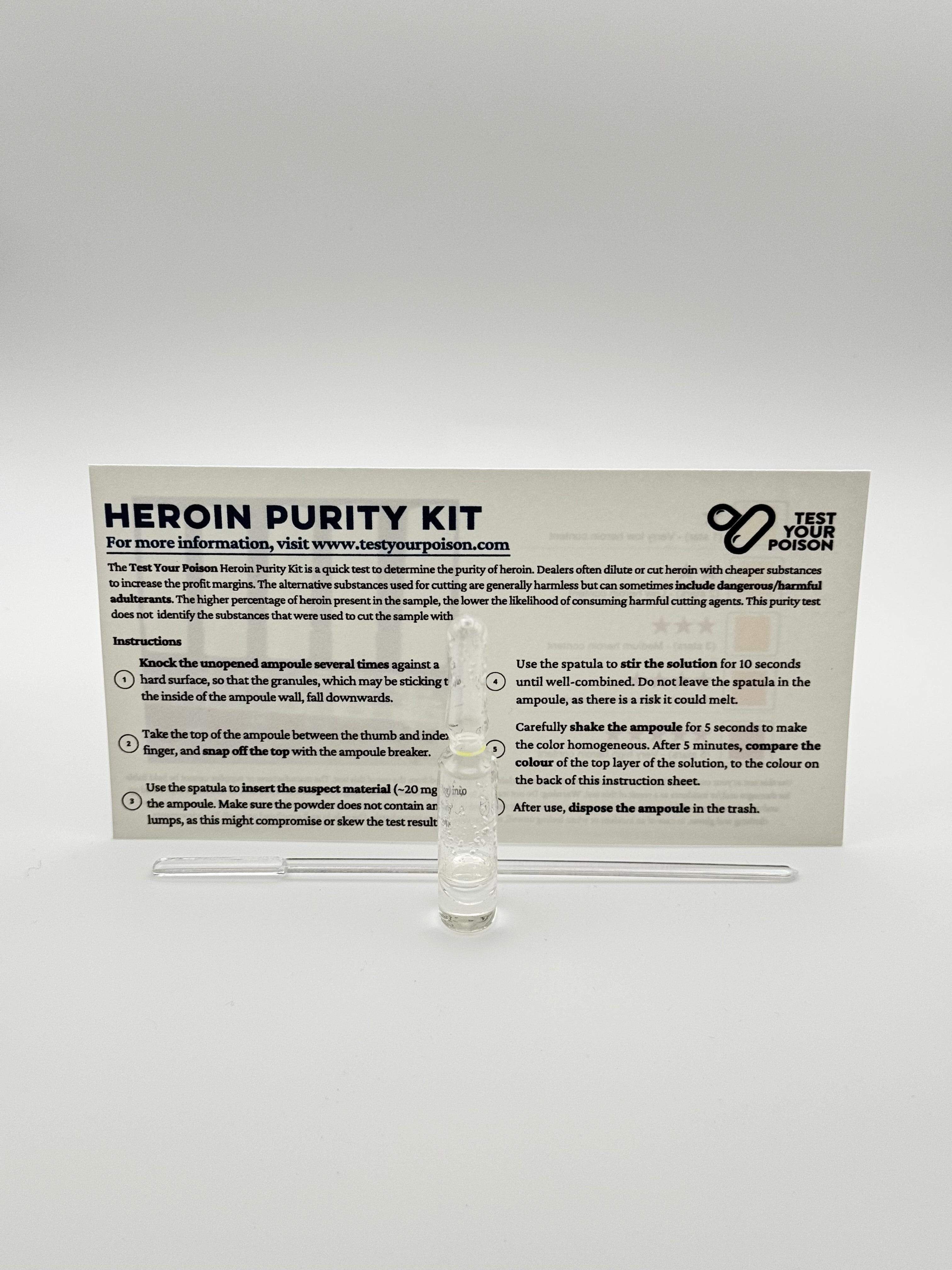 Heroin purity kit with text on a white background