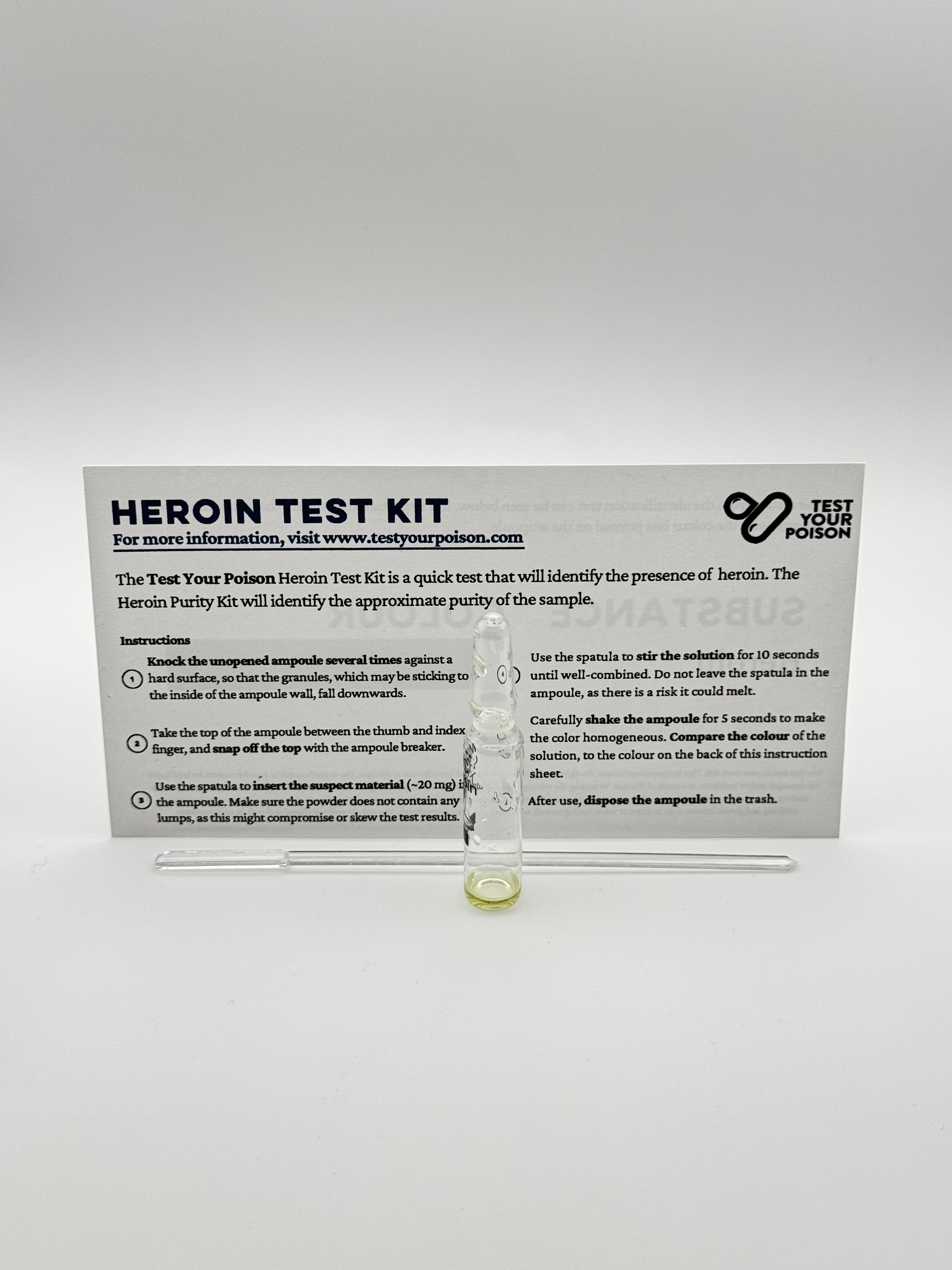 Heroin test kit packaging on a white background