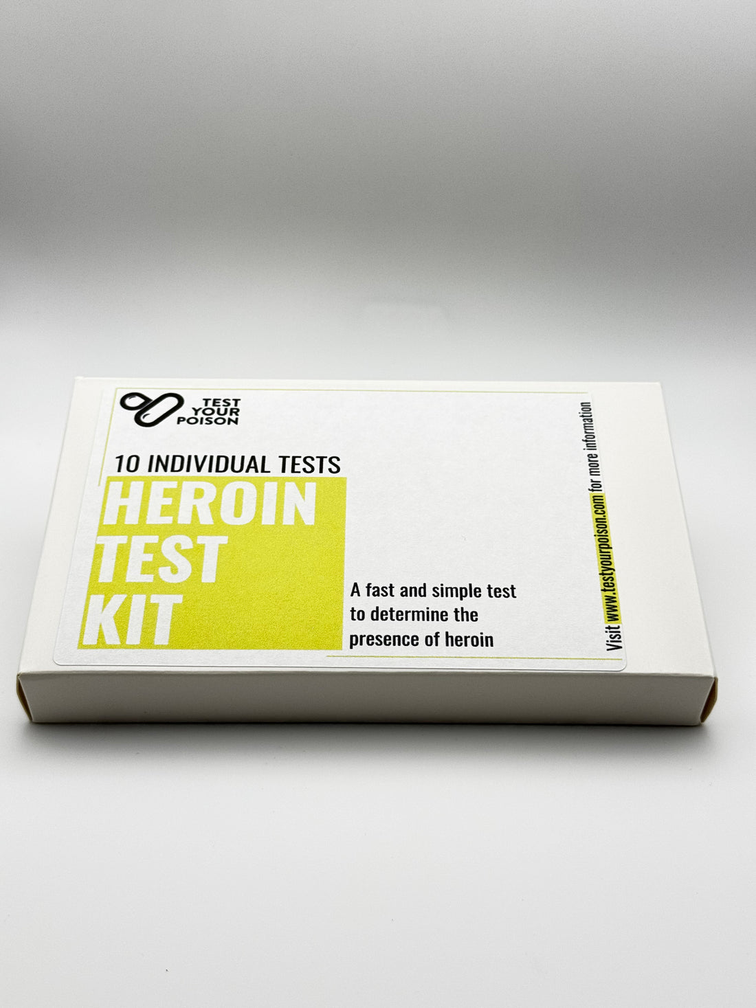 Heroin test kit packaging on a white background