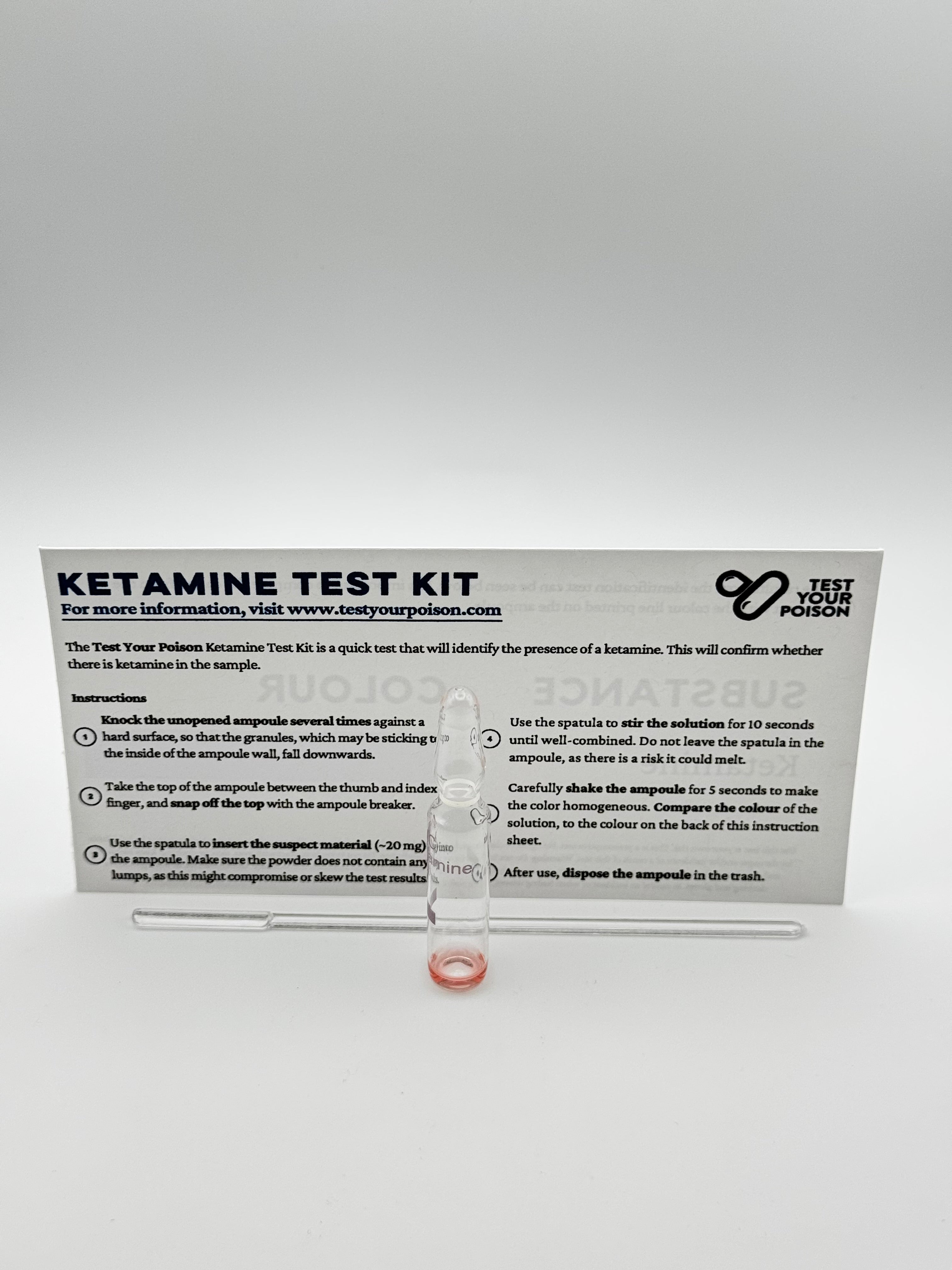 Ketamine test kit with instructions on a white background