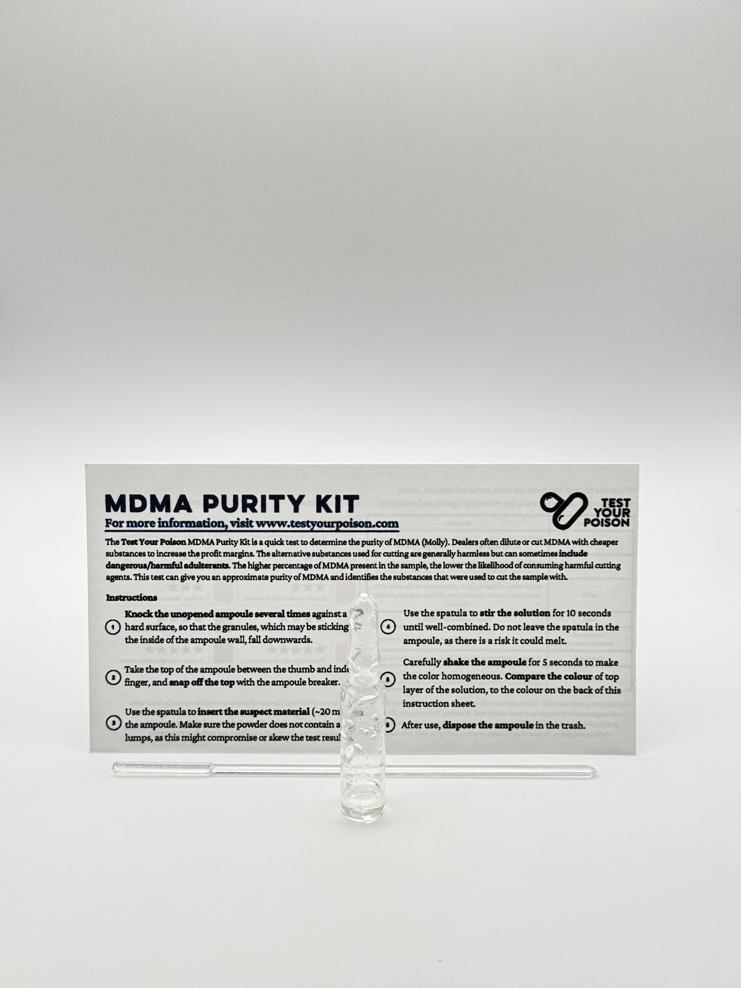MDMA purity kit with clear plastic component on a white background